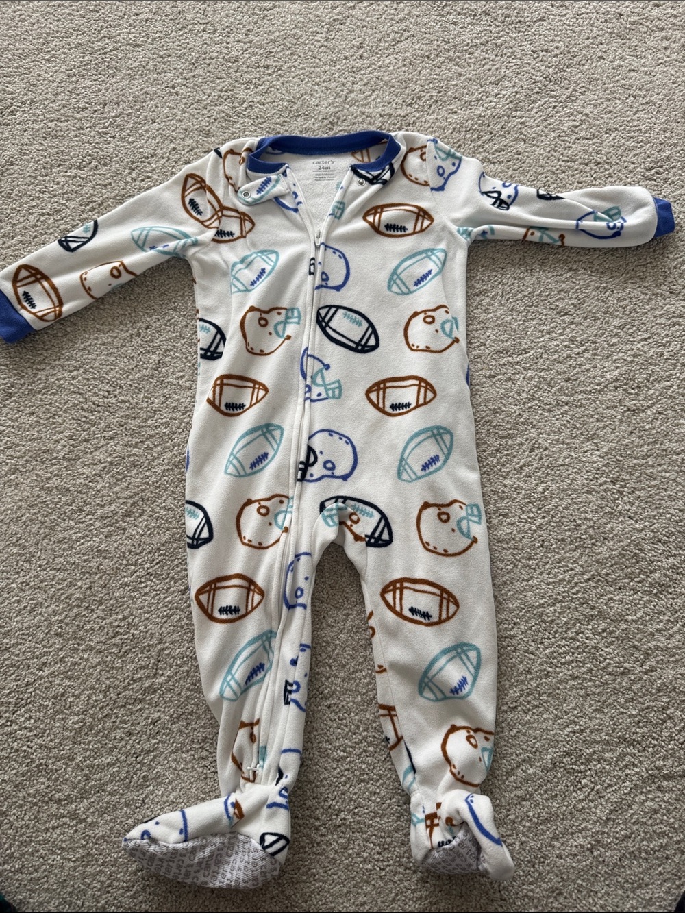 Carter's White Footed One-Piece with Football & Bear Motifs